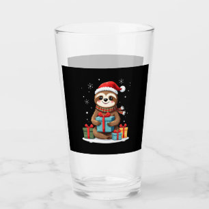 Merry Slothmas cute Christmas sloth Santa hat Xmas Glass