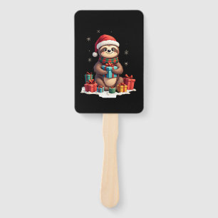 Merry Slothmas cute Christmas sloth Santa hat Xmas Hand Fan