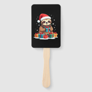 Merry Slothmas cute Christmas sloth Santa hat Xmas Hand Fan