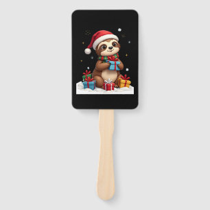 Merry Slothmas cute Christmas sloth Santa hat Xmas Hand Fan