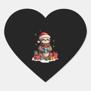 Merry Slothmas cute Christmas sloth Santa hat Xmas Heart Sticker