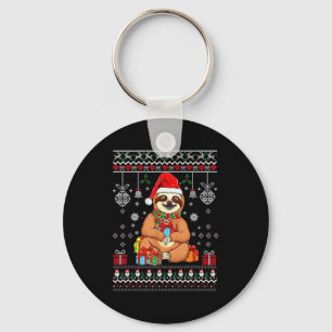 Merry Slothmas Cute Christmas Sloth Santa Hat Xmas Key Ring