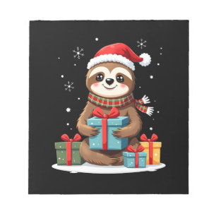 Merry Slothmas cute Christmas sloth Santa hat Xmas Notepad