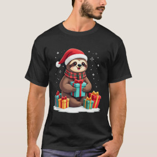 Merry Slothmas cute Christmas sloth Santa hat Xmas T-Shirt