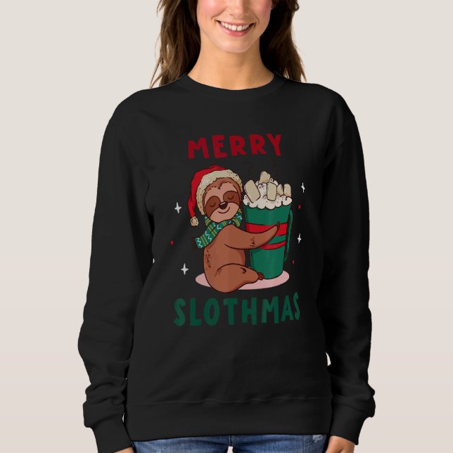 Merry Slothmas Cute Cuddling Sloth Marshmallow Hot Sweatshirt (Front)