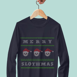 Merry Slothmas Cute Santa Sloth Christmas Holiday T-Shirt