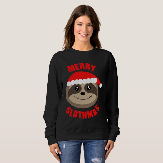 Merry Slothmas Cute Sloth Christmas Sweater Jumper (Front Full)
