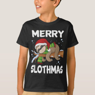 Merry Slothmas Cute Sloth Wear Santa Hat Cute Chri T-Shirt