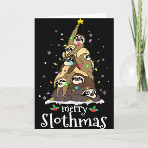 Merry Slothmas Cute Xmas Sloth Santa Hat Christmas Card