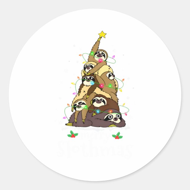 Merry Slothmas Cute Xmas Sloth Santa Hat Christmas Classic Round Sticker (Front)