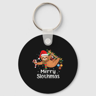 Merry Slothmas Cute Xmas Sloth Santa Hat Christmas Key Ring
