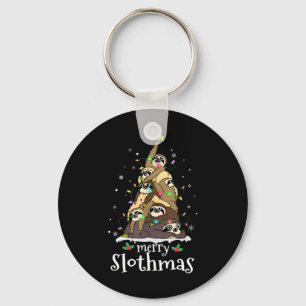 Merry Slothmas Cute Xmas Sloth Santa Hat Christmas Key Ring