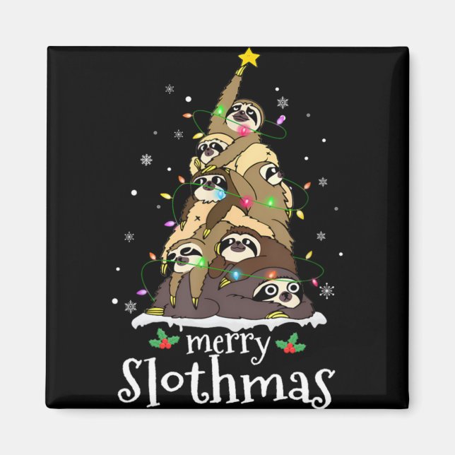 Merry Slothmas Cute Xmas Sloth Santa Hat Christmas Magnet (Front)