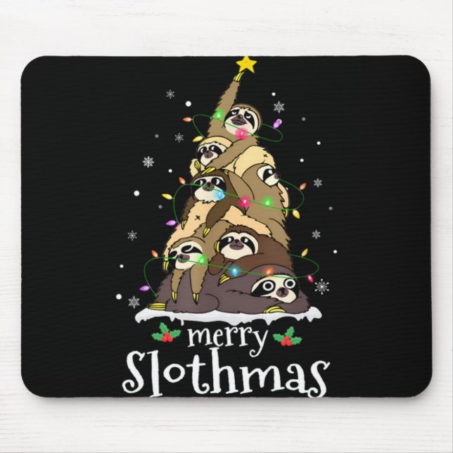 Merry Slothmas Cute Xmas Sloth Santa Hat Christmas Mouse Pad (Front)