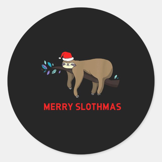 Merry Slothmas Funny Sloth Christmas  Classic Round Sticker (Front)