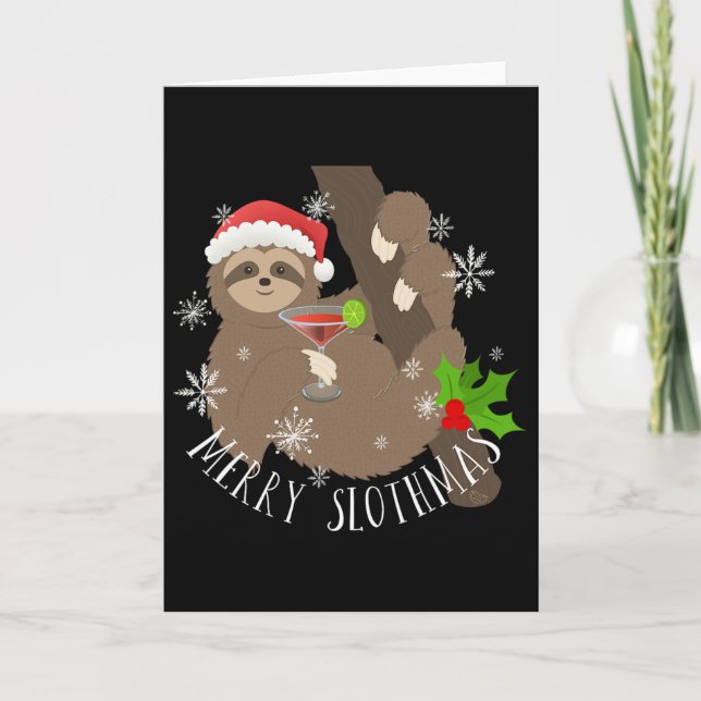 Merry Slothmas Funny Sloth Christmas Gift  Card (Front)