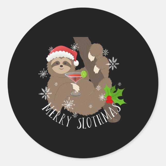 Merry Slothmas Funny Sloth Christmas Gift  Classic Round Sticker (Front)