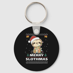 Merry Slothmas Funny Sloth Christmas Pun Key Ring