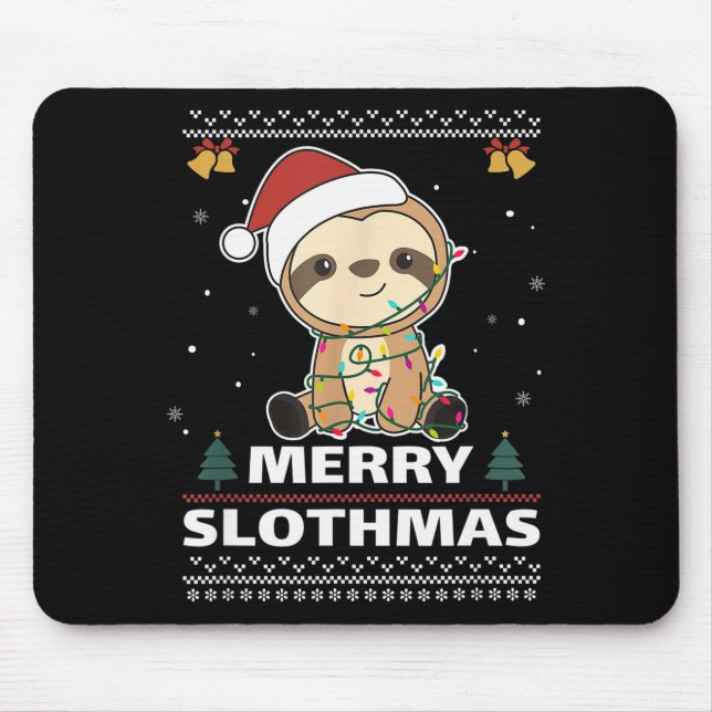 Merry Slothmas Funny Sloth Christmas Pun  Mouse Pad (Front)