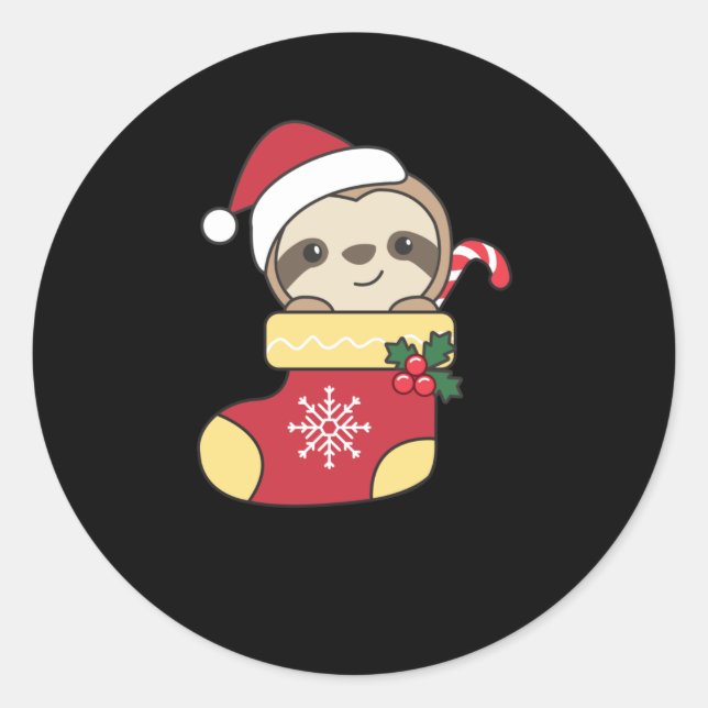 Merry Slothmas Funny Sloth For Christmas Classic Round Sticker (Front)