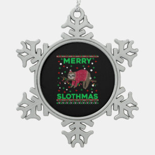 Merry Slothmas Funny Sloth Ugly Christmas Snowflake Pewter Christmas Ornament