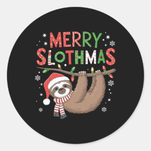 Merry Slothmas Santa Hat Pyjamas Sloth Lover Girls Classic Round Sticker
