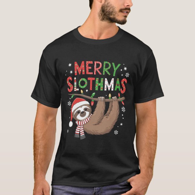 Merry Slothmas Santa Hat Pyjamas Sloth Lover Girls T-Shirt (Front)