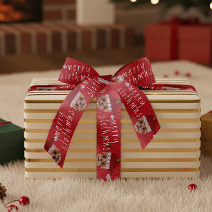 Merry Slothmas Santa Sloth Red Ribbon Satin Ribbon