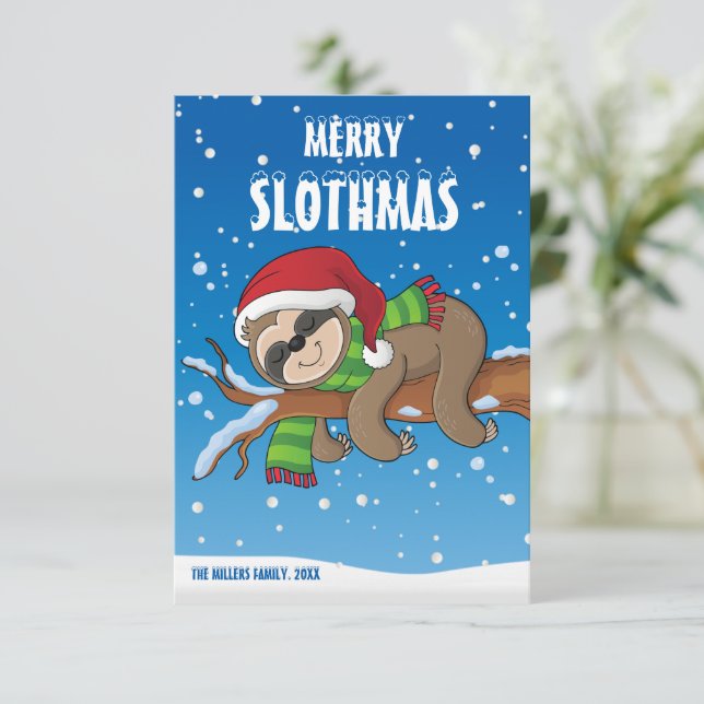 Merry Slothmas, Sloth Christmas Card, (Standing Front)