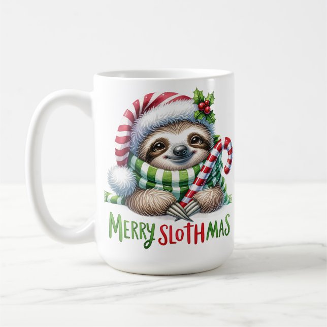 Merry Slothmas Sloth Christmas Mug - Funny Holiday (Left)