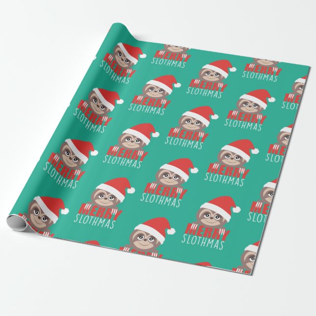Merry Slothmas Sloth Cute Xmas Christmas Wrapping Paper (Unrolled)