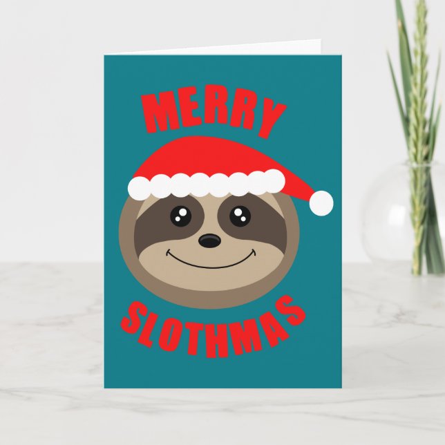 Merry Slothmas Sloth Xmas Christmas Card (Front)