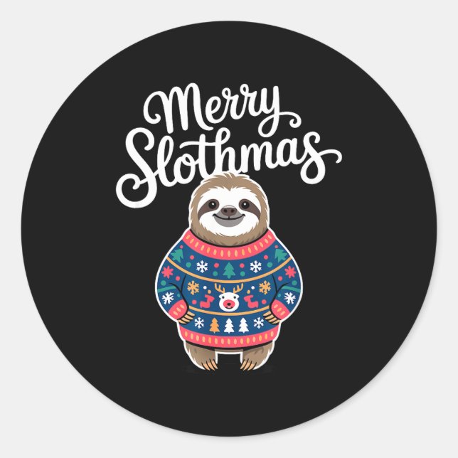 Merry Slothmas Sweater Funny Sloth Christmas Pajam Classic Round Sticker (Front)