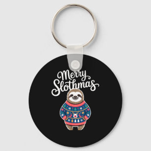 Merry Slothmas Sweater Funny Sloth Christmas Pajam Key Ring