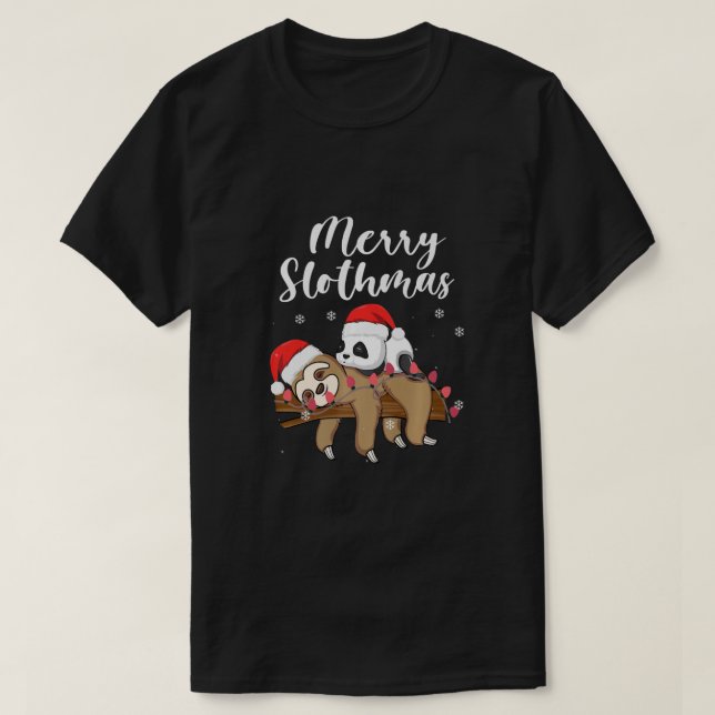 Merry Slothmas Tee Christmas Pajama for Sloth Pand (Design Front)
