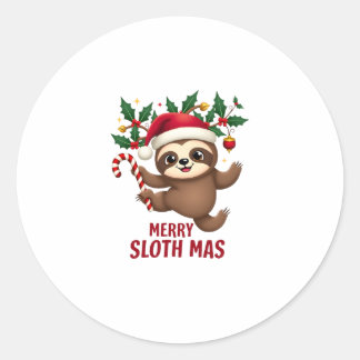 Merry Slothmas Xmas Santa Slo Ho Ho Ho Sloth Chris Classic Round Sticker