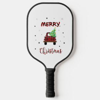 Merry Snow Christmas Buffalo Farm Truck Tree T Shi Pickleball Paddle