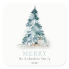 Merry Snow Watercolor Pine Christmas Tree Gifts