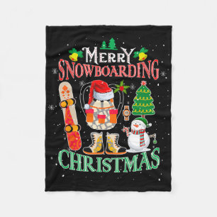 Merry Snowboarding Christmas Santa Hat Costume Sno Fleece Blanket