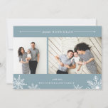 Merry Snowflake Hanukkah Photo Card | Ice<br><div class="desc">Elegant and modern Hanukkah photo card features two favourite photos aligned side by side, with "Joyous Hanukkah" at the top in white italic and block typography. Personalise with your custom greeting and name at the bottom, accented by four white snowflake illustrations. A wintry ice blue background adds classic elegance to...</div>