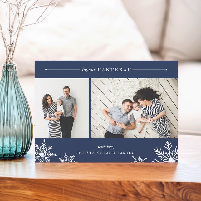 Merry Snowflake Hanukkah Photo Card | Navy (Creator Uploaded)