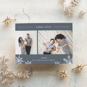 Merry Snowflake Holiday Photo Card   Grey