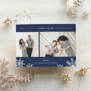 Merry Snowflake Holiday Photo Card Navy