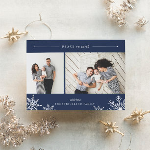 Merry Snowflake Holiday Photo Card Navy