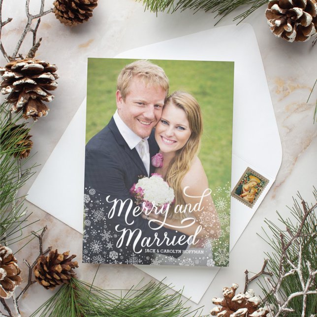 Merry Snowflakes Newlywed Christmas Photo Card (Creator Uploaded)