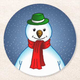 Merry Snowman Round Paper Coaster