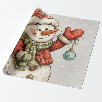 Merry snowman with Christmas balls Wrapping Paper