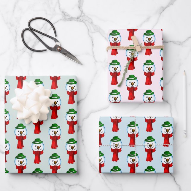 Merry Snowman with his Red Scarf Wrapping Paper Sheet (Front)