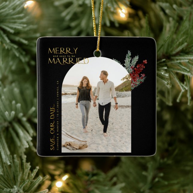 Merry Soon To Be Married Christmas Save The Date  Ceramic Ornament (Tree)
