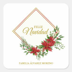 Merry Spanish Christmas with Easter Flower and Bai Square Sticker